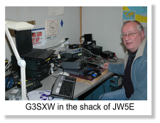	Roger G3SXW and Nigel G3TXF made 2,100 CW QSOs as JW/G3SXW and JW/G3TXF from Spitsbergen in Svalbard during 3½ days in early November 2007