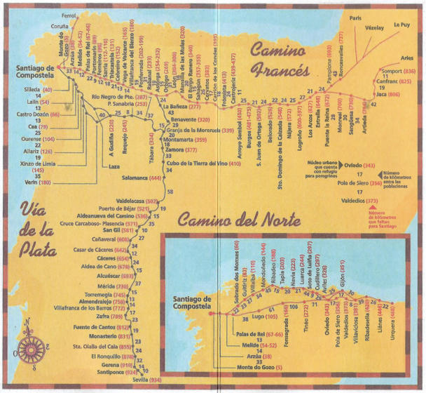 Vele wegen leiden naar  Santiago de Compostela