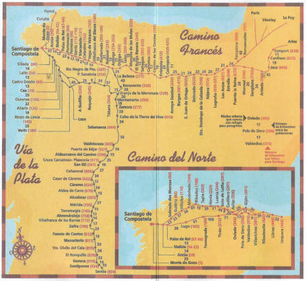 Vele wegen leiden naar  Santiago de Compostela