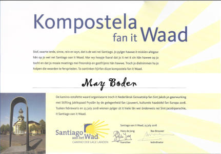 Compostela aan het wad, uitgereikt 25 juli 2018